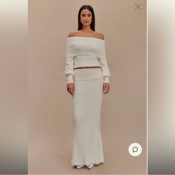 Meshki Tops - SET Ivory knit maxi skirt and off shoulder top